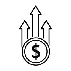 Obraz premium Coin with dollar symbol surrounded by upward arrows symbolizing growth