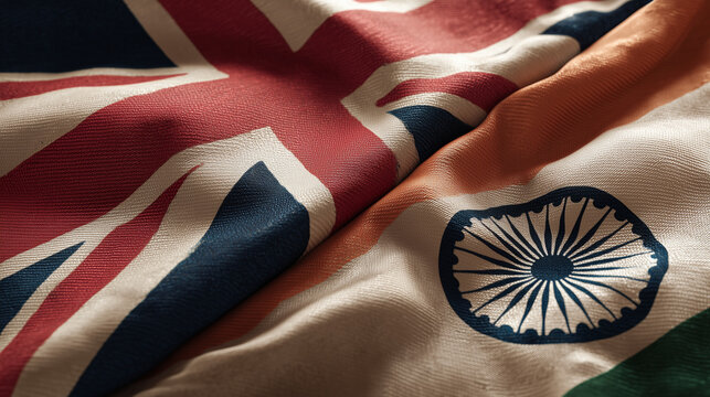 british flag waving next to indian flag. relations between great britain and india