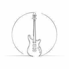 Fototapeta premium Continuous line drawing of an electric guitar with a circular background