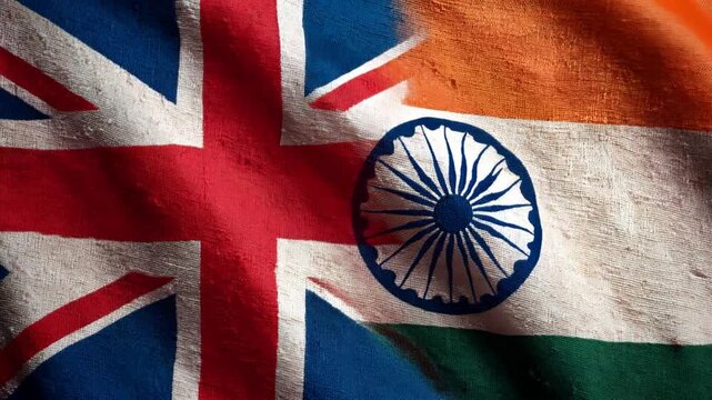 british flag waving next to indian flag. relations between great britain and india