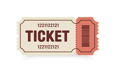 Illustration of a beige ticket with a red barcode on white background