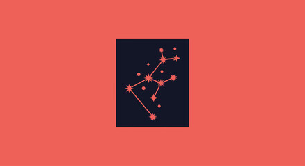 Virgo constellation graphic on dark blue square against coral background © Alienmarsh