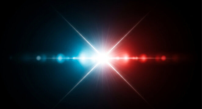 Bright Red and Blue Police Car Lights Flashing.