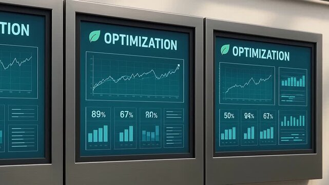 Optimization dashboard displaying growth chart and performance metric percentages with data bar analytics showing growth performance and percentage metric charts for dashboard optimization and data