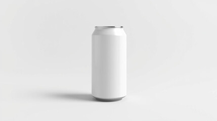 Minimalist White Blank Soda Can on White Background for Beverage Branding and Design Mockups