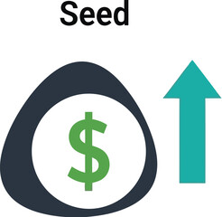 Obraz premium Investment growth concept shows a dollar coin seed inside a shape next to an upward trending.