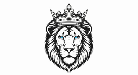 Fototapeta premium Majestic lion's head adorned with a regal crown and piercing blue eyes