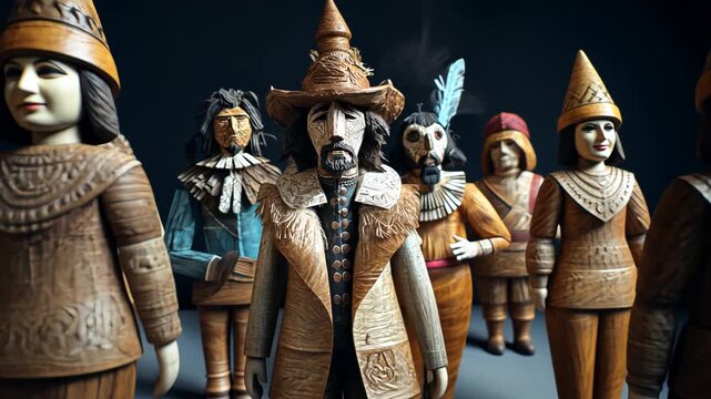 Wooden Figurines Handcrafted Art: Cultural Heritage and Tribal Designs in Sculptural Art and Ornamental Folk Art with Intricate Details