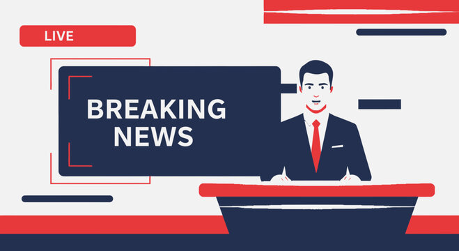 Breaking News Anchor, Live Report, TV Studio Background, News Broadcast
