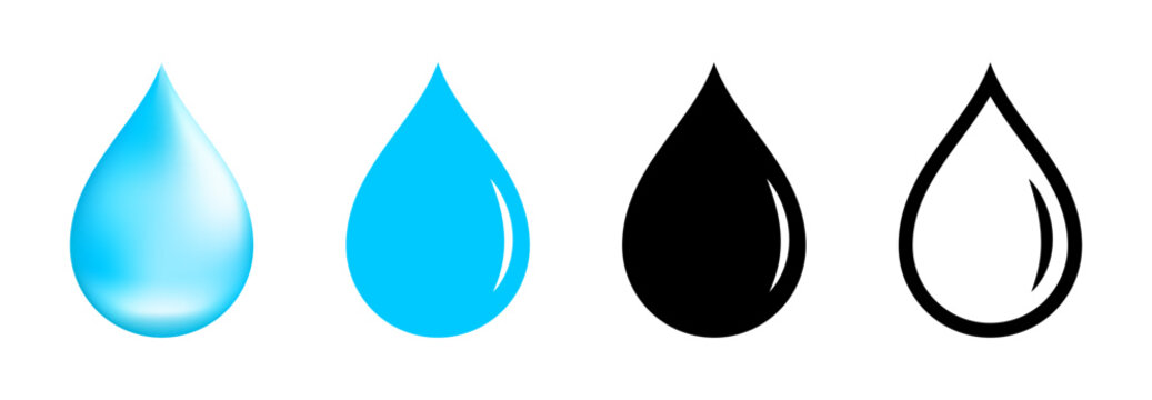 Water drop icons set, Blue Liquid, Solid and Outline Rain droplets Vector Symbols illustration
