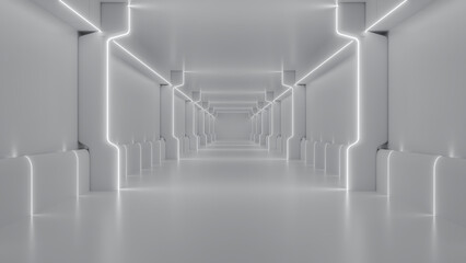 Obraz premium Abstract Futuristic empty floor and room Sci-Fi Corridor With light for showcase,room,interior,display products.Modern Future cement floor and wall background technology interior concept.3d render