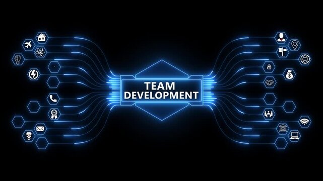 Corporate productivity dashboard powered by Team Development interface with secure workforce performance analytics and digital management system technology 4K animation video