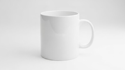 Fototapeta premium Simple elegant white ceramic mug with ergonomic handle for everyday beverage enjoyment
