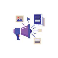 Megaphone with documents and images. © Niken