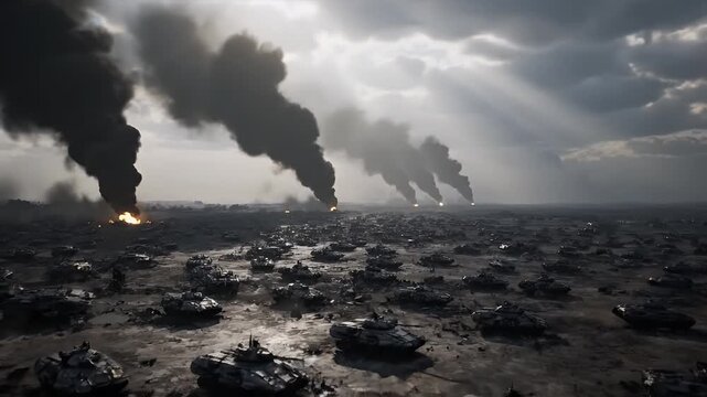 Oil Fires and Smoke Pollution Landscape.