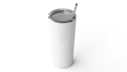 Elegant empty travel mug with lid and straw for convenient on-the-go hydration