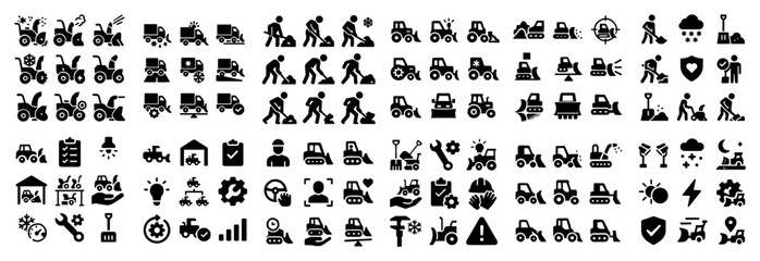 Obraz premium Construction icons with tractor shovel worker bold