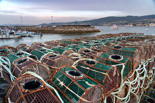 Bueu, Pontevedra. Galicia. fish traps in the harbour