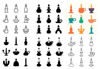Candle icons with cup and candelabra minimal
