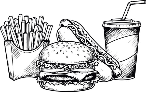 Hand Drawn Fast Food Combo Illustration