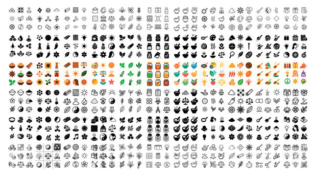 Miscellaneous icons with flower gift star flat