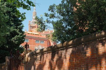 Summer of Sant Pau Hospital street in Barcelona, Spain