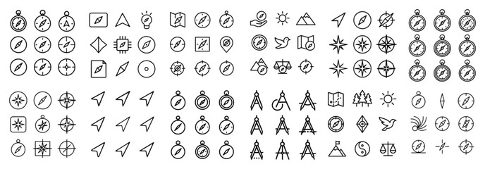 Fototapeta premium Navigation icons with compass needle plane outline