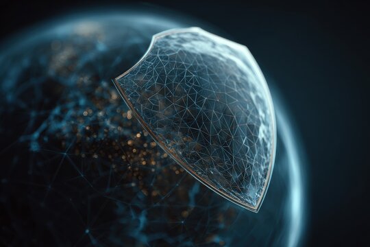 Digital shield protecting glowing planet earth network