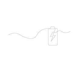 Obraz premium Continuous Line Drawing Minimalist Battery Icon, One Line Art Energy and Power Concept Vector Illustration for Technology, Charging, Electricity, and Modern Design Use