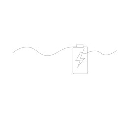 Obraz premium Continuous Line Drawing Minimalist Battery Icon, One Line Art Energy and Power Concept Vector Illustration for Technology, Charging, Electricity, and Modern Design Use