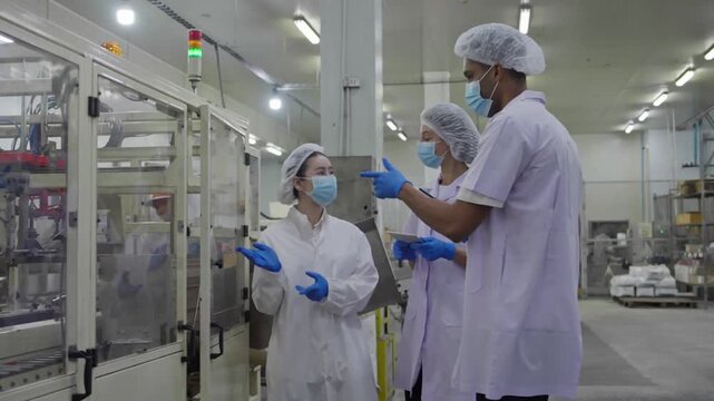 Collaboration in food production factory training session industrial environment close-up view safety practices in action