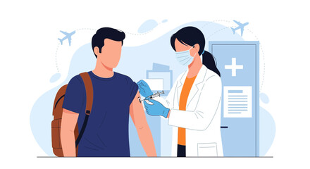 Doctor Administering Vaccine Injection to Traveler at Airport Clinic