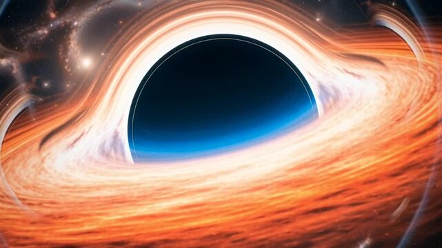 Black Hole with Swirling Orange Accretion Disk.