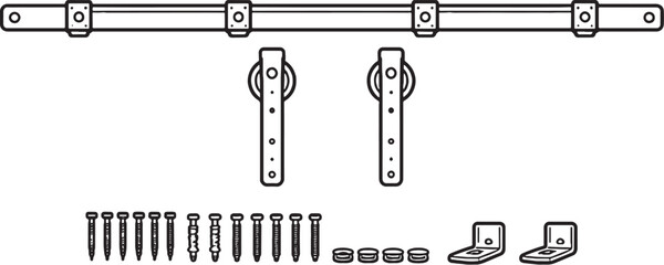 Farmer Barn Door Hardware Set Line Art Agricultural Building Equipment Vector © Pham