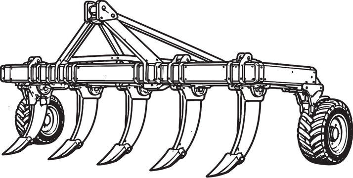 Agricultural Subsoiler Equipment Line Art Vector