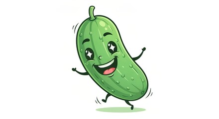 Naklejka premium A Cheerful Cartoon Cucumber Gleaming Brightly With a Big Smile, Spreading Joy and Whimsy Everywhere