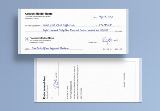 Blank Check Template for Business Cheque Layouts, Payment Slip & Voucher