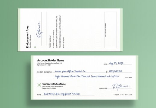 Blank Check Template for Business Cheque Layouts, Payment Slip & Voucher