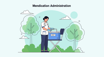 Healthcare Professional Preparing Medication Administration Outdoors