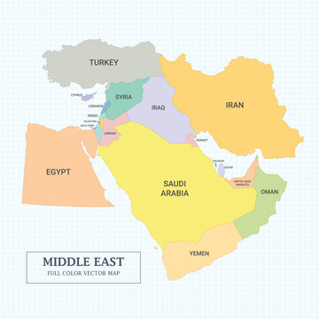Middle East full color map and vector illustration printable and decoration.