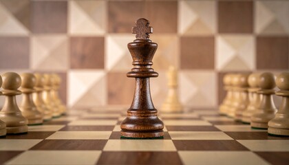 Chessboard Strategy A King Piece Stands Tall Among Pawns Ready for the Game of Leadership and Planning.