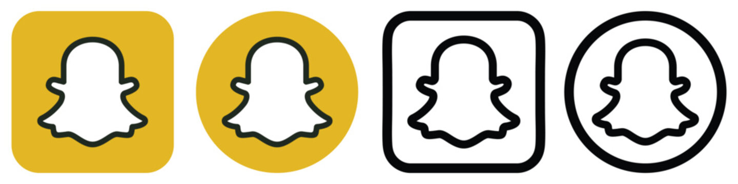 snapchat logo icon set with PNG and vector formats. Popular social media logo icon. snapchat logo icon set flat line outline yellow black vector.