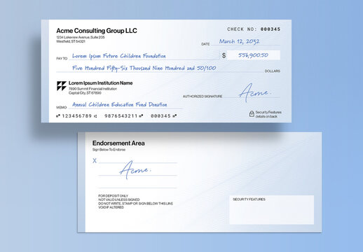 Blank Check Template, Business Bank Cheque Layout for Payments