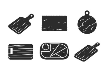 Naklejka na ściany i meble Collection of six different wooden cutting board icons in a minimalist style