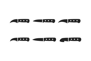 Collection of six different knife silhouette icons on a white background