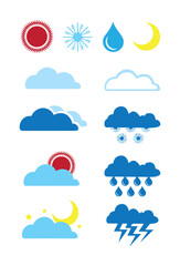 Obraz premium Weather Icons Set Flat Design Vector Illustration
