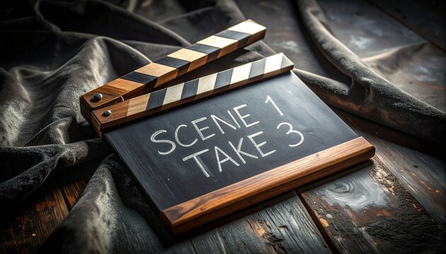 Movie Production Clapboard Scene 1, Take 3, Ready for Action