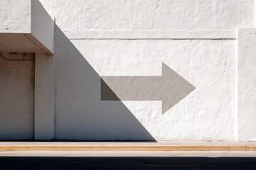 City Building Facade with Large Downward Arrow Shadow, Minimalist Urban Concept