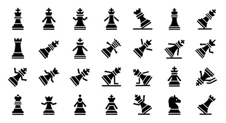 A diverse collection of chess piece icons, showcasing various orientations and perspectives for strategic game design and board game development © Shawn