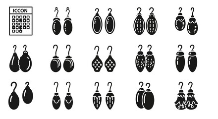 A stylish and diverse collection of vector earring illustrations, featuring various shapes and designs in a sleek black and white line art style © Shawn